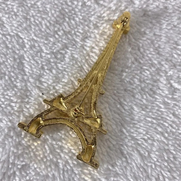 Vintage Gold Toned Eiffel Tower Pin Brooch With Jewels - Picture 3 of 7